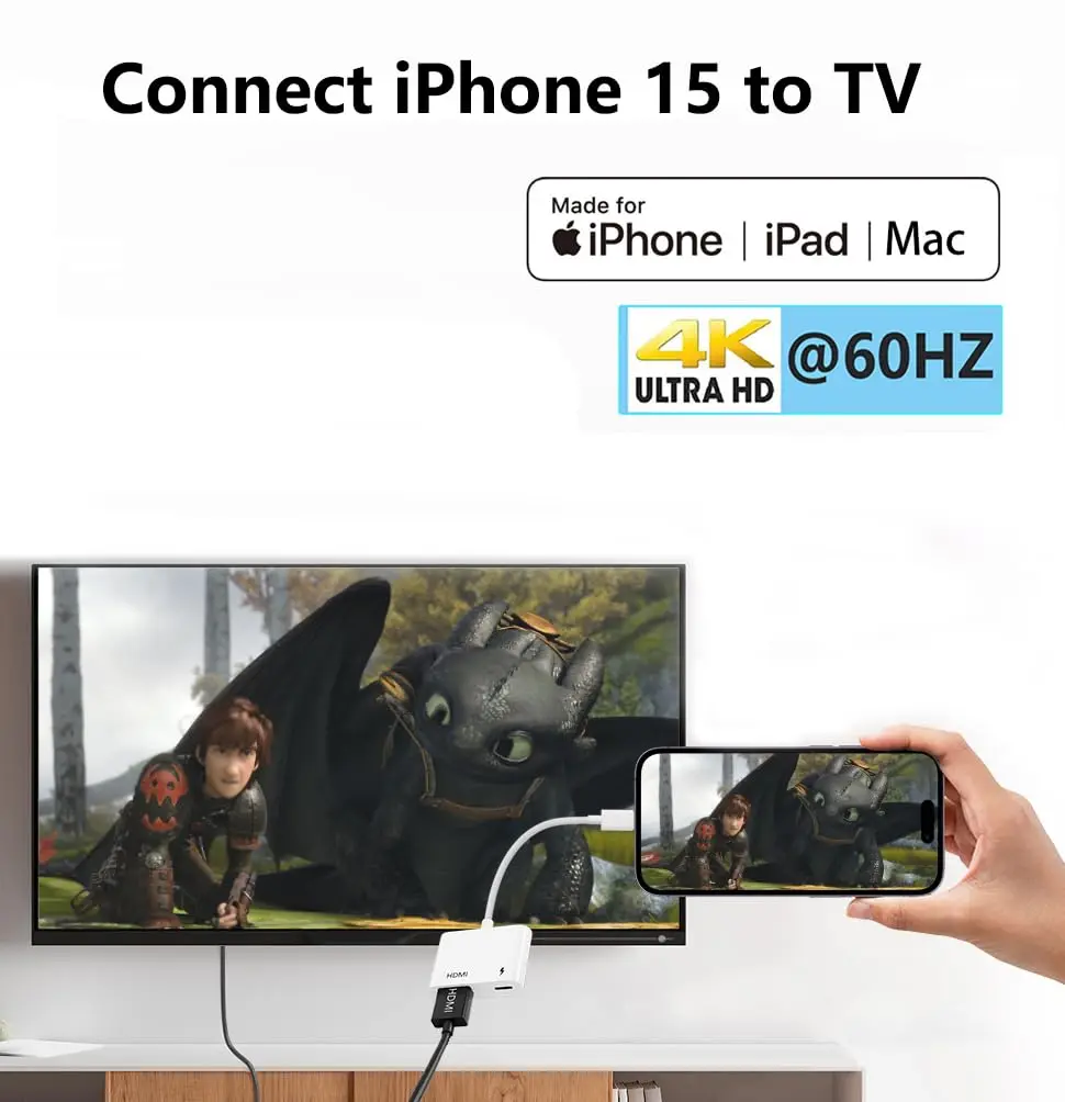 Фото Адаптер USB-C — HDMI 4K при 60 Гц для iPhone 16 15 MacBook Pro Air iPad Pro, шнур Digital AV HDMI 2.0, совместимый с Samsung Galaxy №5