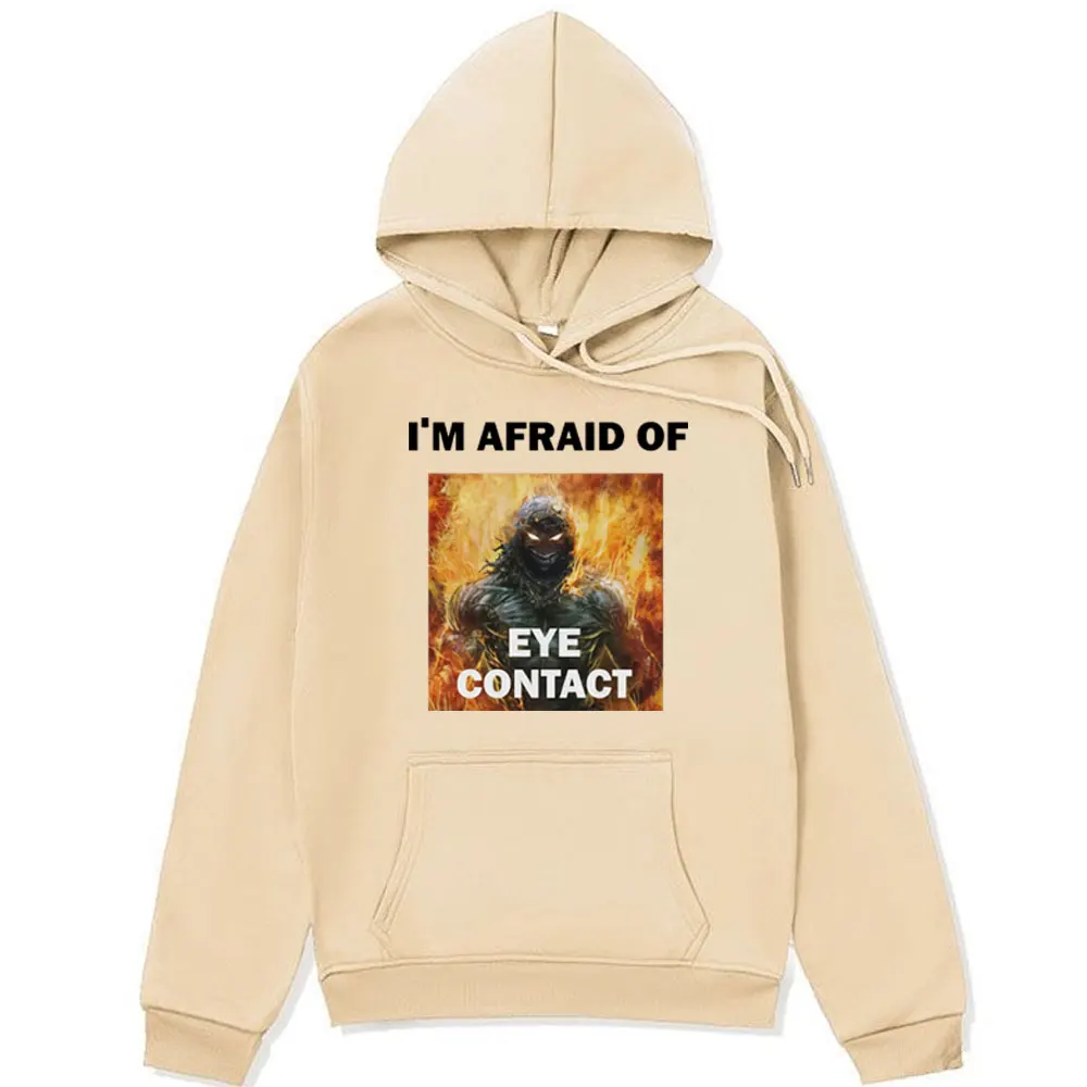 Фото I'm Afraid of Eye Contact Humor Funny Hoodie Men Winter Retro Harajuku Sweatshirt Y2k Fashion Pullover Male Oversized Streetwear №5
