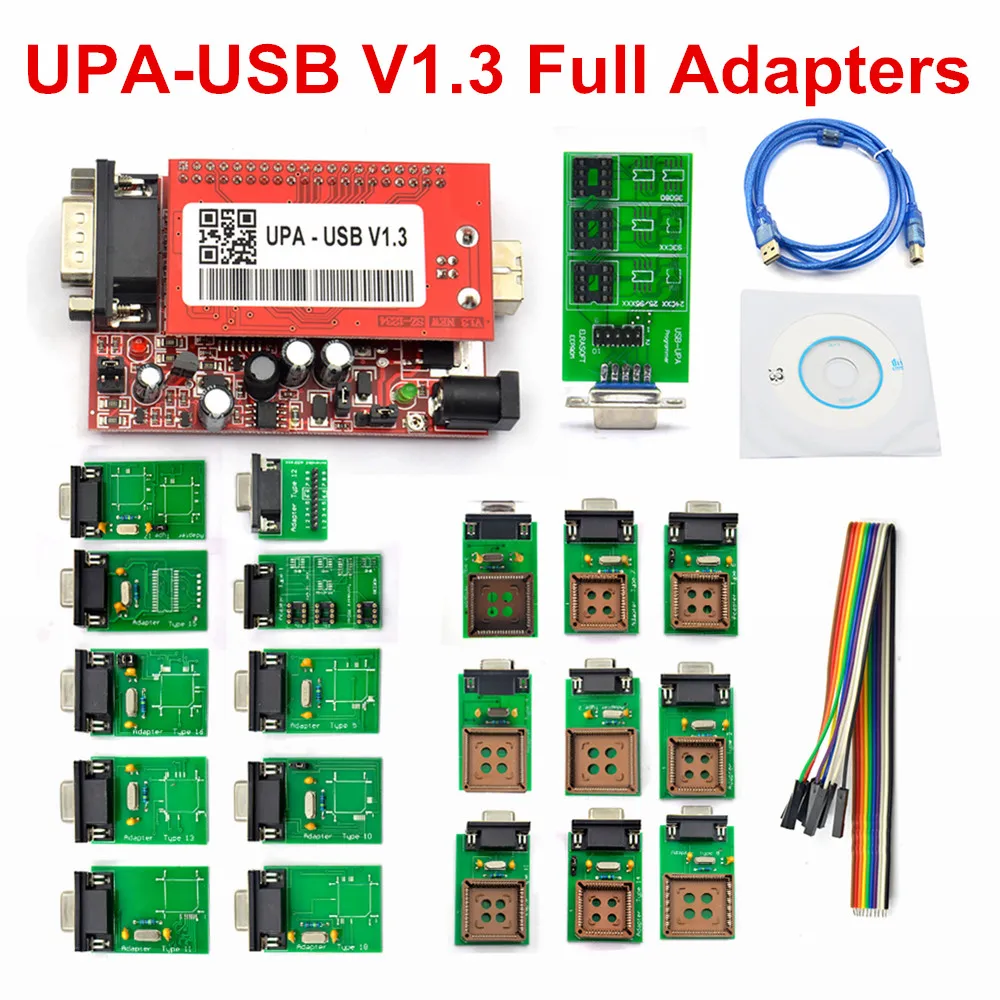 Зарубежный оригинальный USB-программатор UPA V1.3, полные адаптеры в комплекте, основной блок UPA-USB 1.3, настройка чипа ECU и инструмент OBD2, профессиональный
