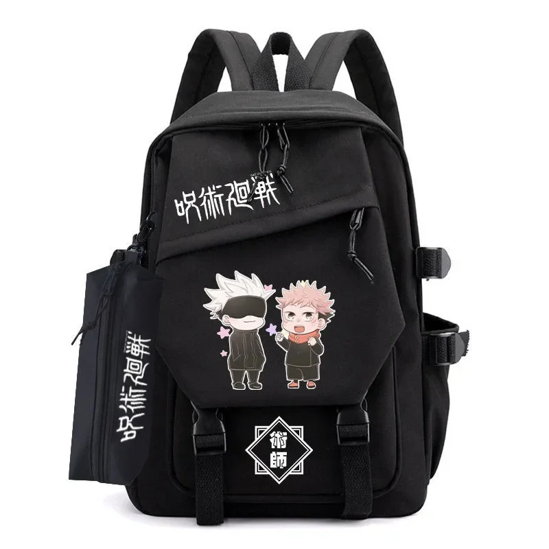 Chibi, Black, 43x30x14cm, Jujutsu Kaisen, Student Kids Teens School Bags, Large Capacity Mochilas Anime Backpacks for Girls Boys