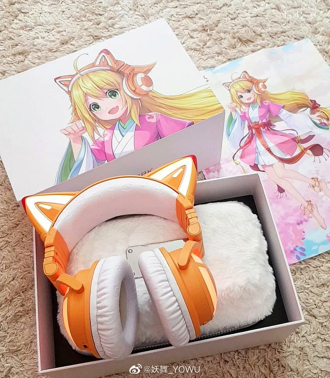 YOWU Fox Demon Dance Cat Ears Беспроводная Bluetooth-гарнитура Оранжевый RGB с шумоподавлением Косплей Игровые наушники Управление через приложение