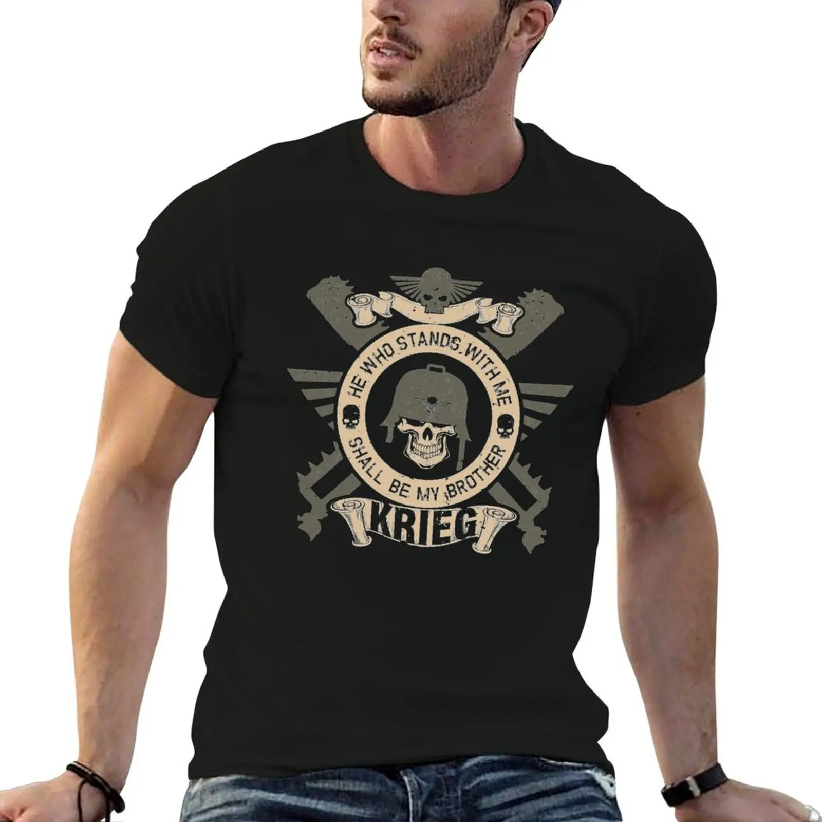 Футболка BROTHERS OF KRIEG, мужская футболка, тяжелые хлопковые футболки для мужчин, футболки с рисунком, футболка