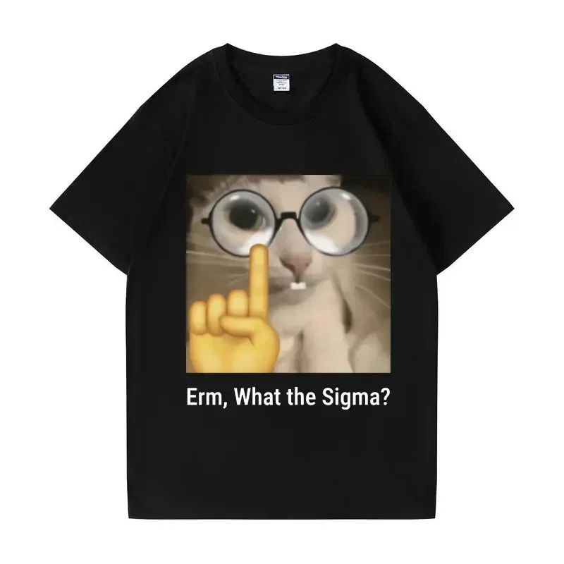 Забавная футболка с мемами для мужчин и женщин, модные топы с принтом Silly Cat Humor Erm, What Sigma? Топы с круглым вырезом и короткими рукавами