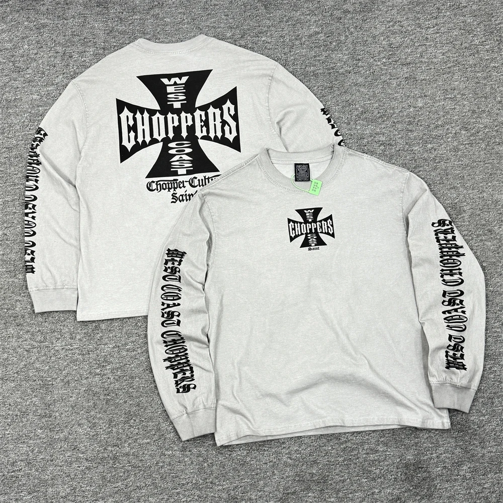 Фото Футболка с длинными рукавами Washed Ash SAINT West Coast Choppers, мужские и женские футболки с крестообразным принтом, футболки №4