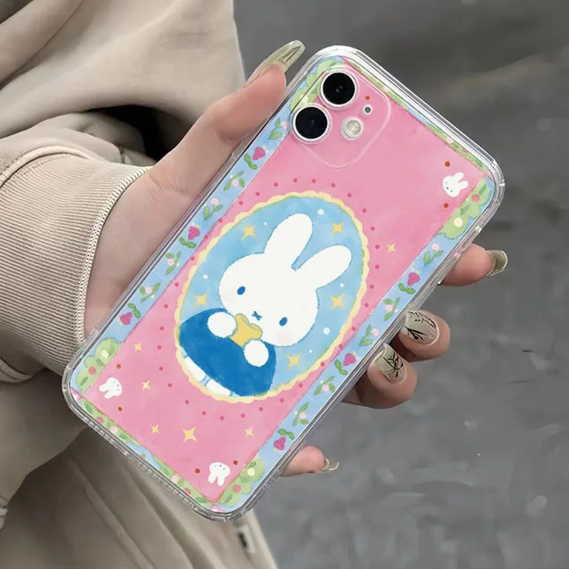 Miffy мультфильм IPhone Shell Cue аниме прозрачный розовый принт для IPhone 16, 15, 14, 13 pro max, мягкий чехол 12 11, чехлы для телефонов, подарки