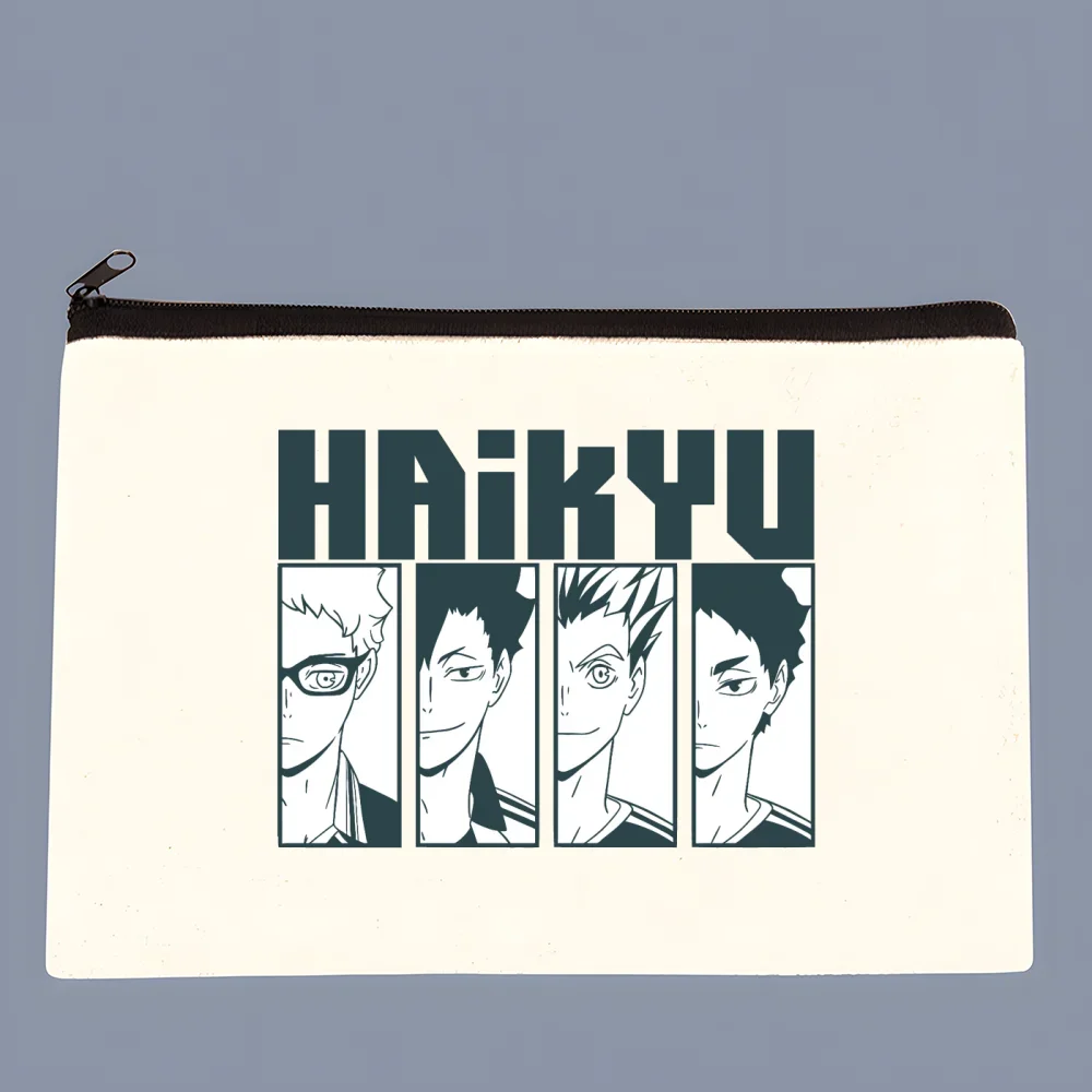 Фото Холщовая Сумка для волейбола с аниме Oya Haikyuu манга Shoyo Kuroo Bokuto, сумка-клатч на молнии чистого белого цвета для монет №2