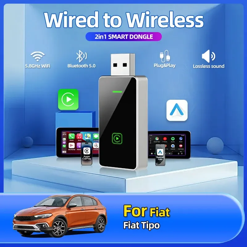 Новый автомобильный адаптер 2в1 с проводным к беспроводному CarPlay Android для OEM автомобильной стереосистемы с USB Plug and Play автомобильные аксессуары для Fiat Tipo