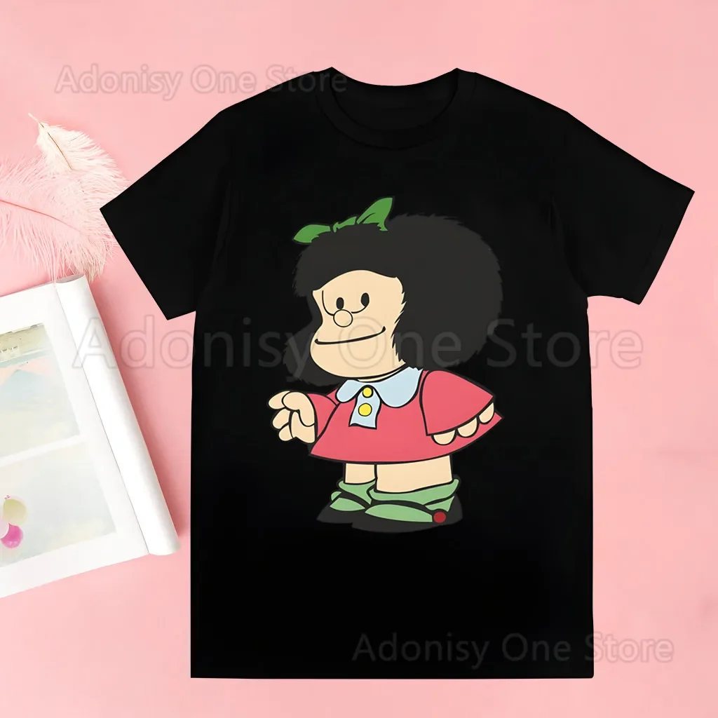 Фото Mafalda комикс Ulzzang мультфильм кавайная футболка мужские рубашки качественные летние топы футболки с коротким рукавом футболки №5