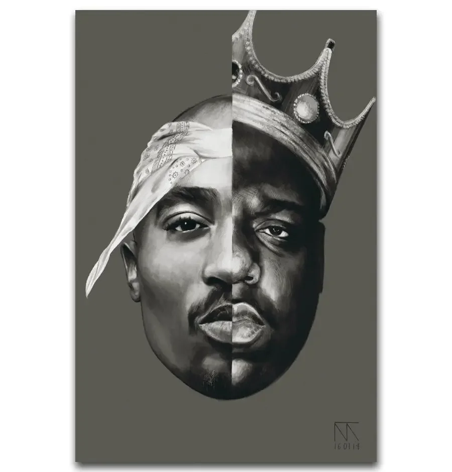 2 упаковки Notorious B.I.G Tupac Biggie Rap Music-Silk Art Poster Наклейка на стену Украшение Подарок