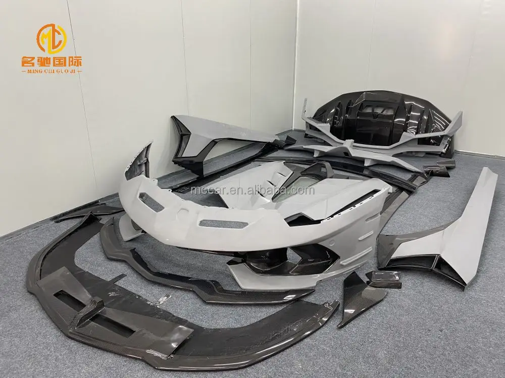 Фото Стиль SV-J для lamborghini Aventador LP700 LP720 LP750, автомобильный бампер из углеродного волокна, передний диффузор для губ, спойлер, боковые юбки, комплект кузова №2