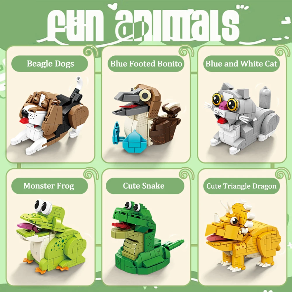 Фото KNEW BUILT Cat Frog Snake, милые игрушки-конструкторы на тему домашних животных, подарок-простая сборка для развития и обучения навыкам детей №3