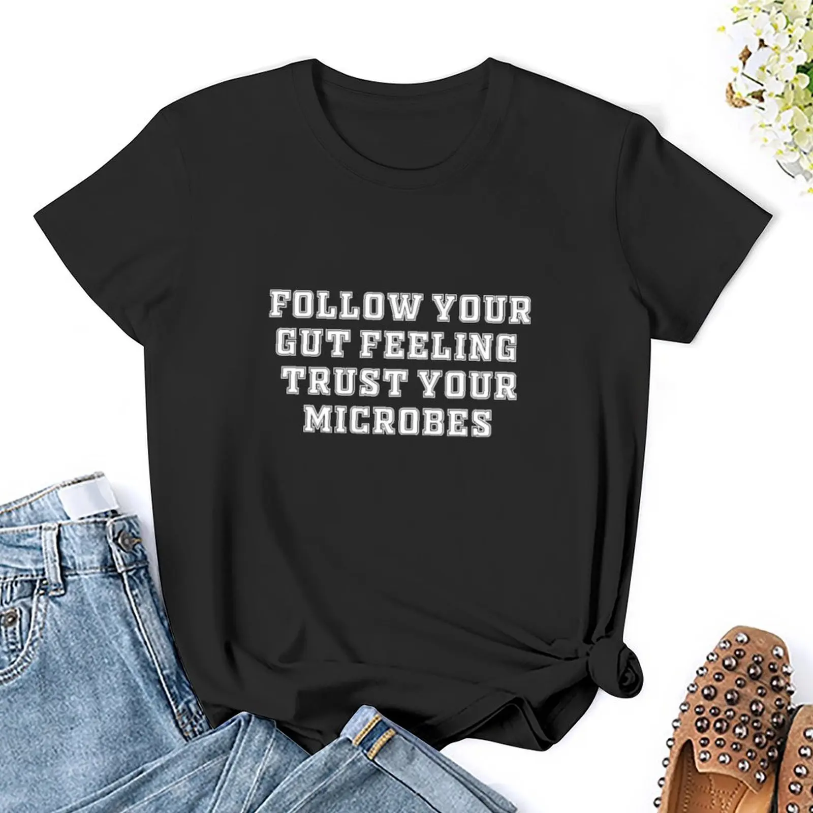 Фото Женская свободная футболка с надписью Follow your gut, милая одежда №5