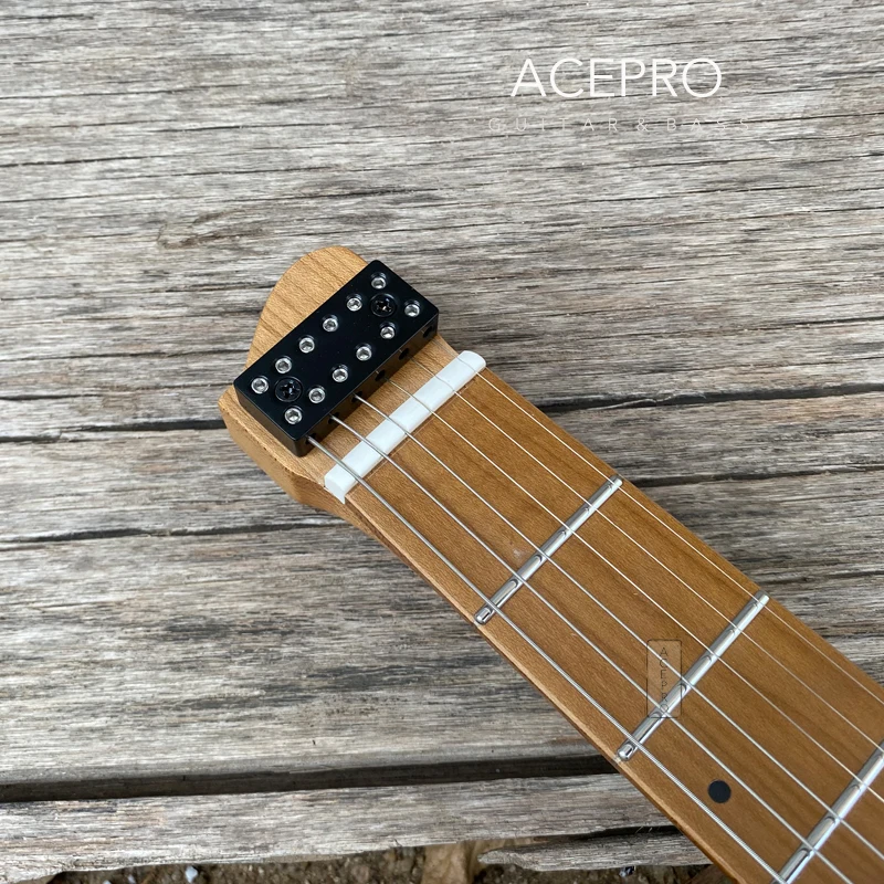 Фото Серая безголовая электрическая гитара, корпус из красного дерева, подставка из розового дерева, под дерево, высокое качество, оптовая продажа по индивидуальному заказу №3