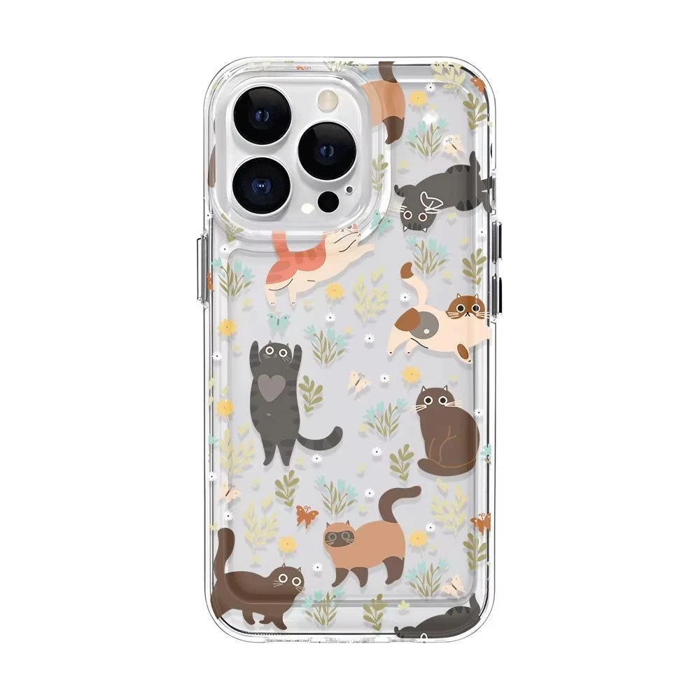 Прозрачный чехол из ТПУ с милым маленьким котом и травой для iPhone 17, 16, 15, 14, 13, 12, 11 Pro Max 7, 8 plus X XR XS, противоударный мягкий чехол