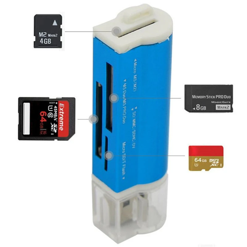 Фото Высокоскоростной кардридер USB 2,0, кардридер с несколькими слотами, кардридер с несколькими слотами, USB-адаптер, поддержка TF/MS/ №3