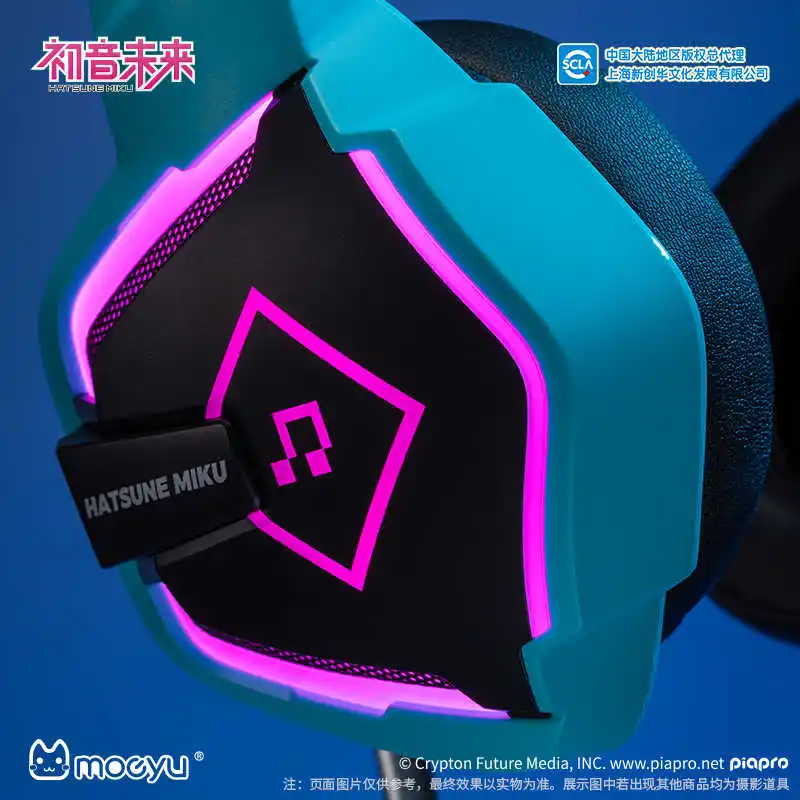 Фото НОВЫЙ Moeyu Hatsune Miku Esports Heart Series Аниме Киберспортивная гарнитура Механическая проводная гарнитура с объемным звуком Рождественский подарок №3