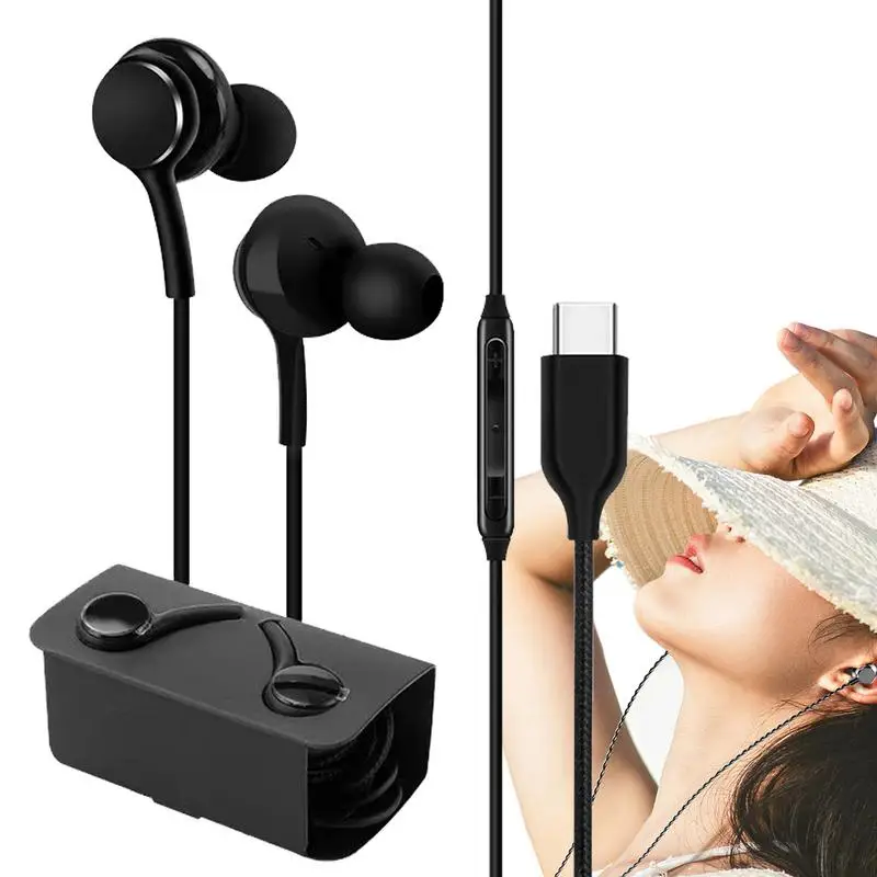 Проводные наушники-вкладыши с басами типа C, проводные наушники типа C, Hi-Fi стерео, шумоподавляющие водонепроницаемые наушники для громкой связи # W0