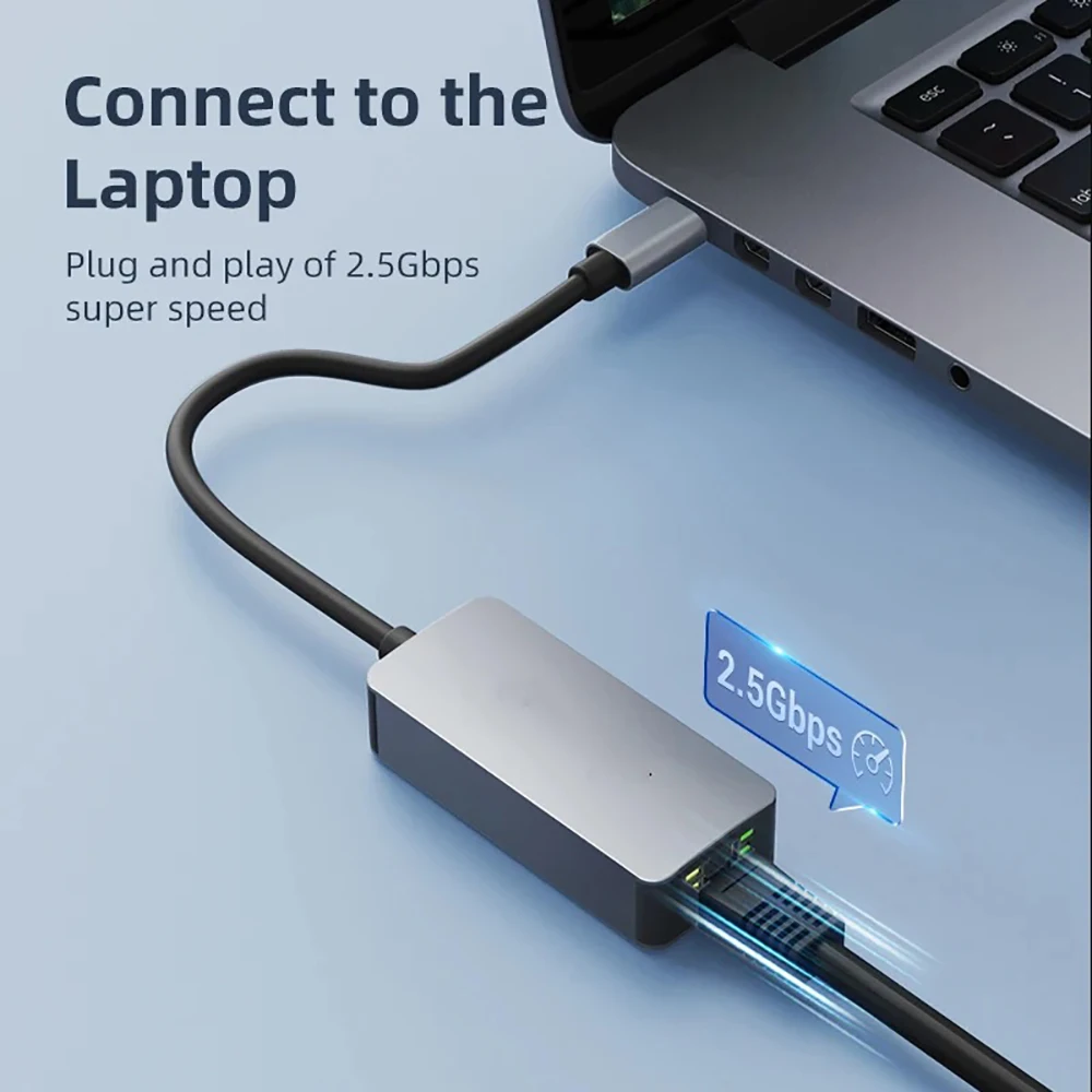 Фото Проводной адаптер 2500 Мбит/с USB C Type-C Ethernet на RJ45 2,5G USB 3,0, конвертер сетевой карты Lan для Windows 7/8/10 MAC, ПК, ноутбука №3