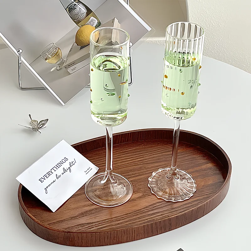 BespritGift Боросиликатные флейты для шампанского, термостойкие, красочные, в горошек, набор из 2 предметов, премиальная вечерние стеклянная посуда для дома