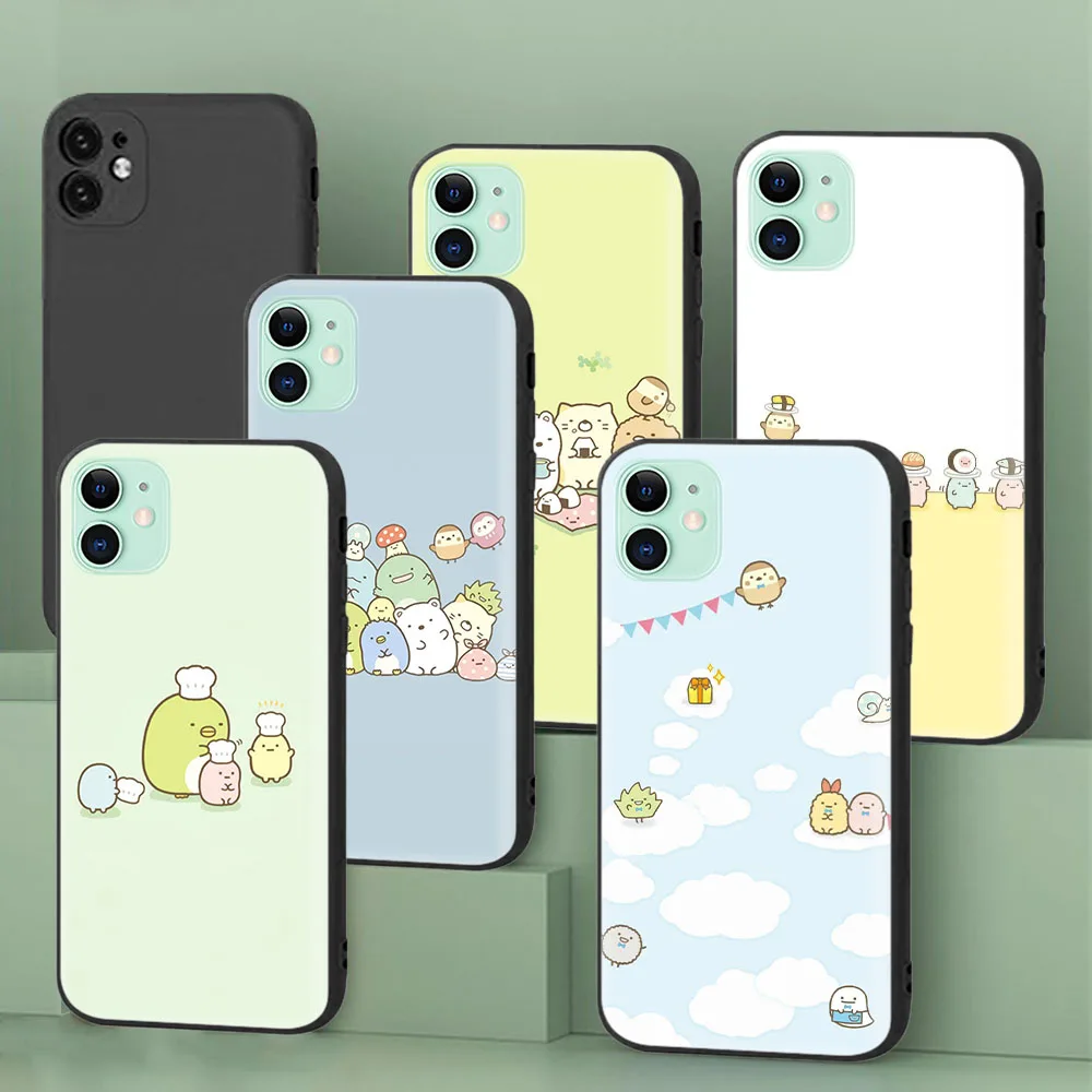 Черный Защитный чехол для iPhone 14 Plus 13 Mini 12 Pro Max Sumikko Gurashi