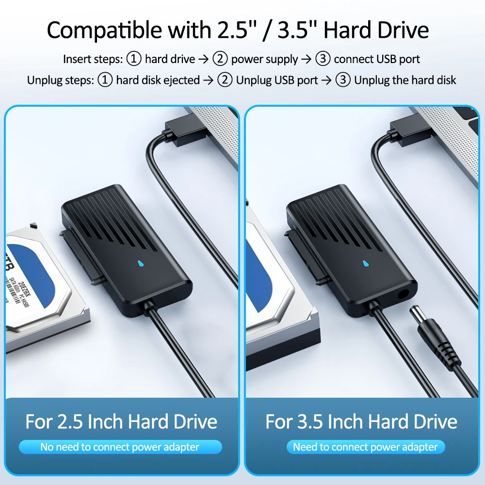 Фото Кабель-адаптер Zexmte SATA-USB 3,0, переходник M.2 SATA-USB для внешнего жесткого диска 2,5/3,5 дюйма, адаптер для жесткого диска, 45 см №4