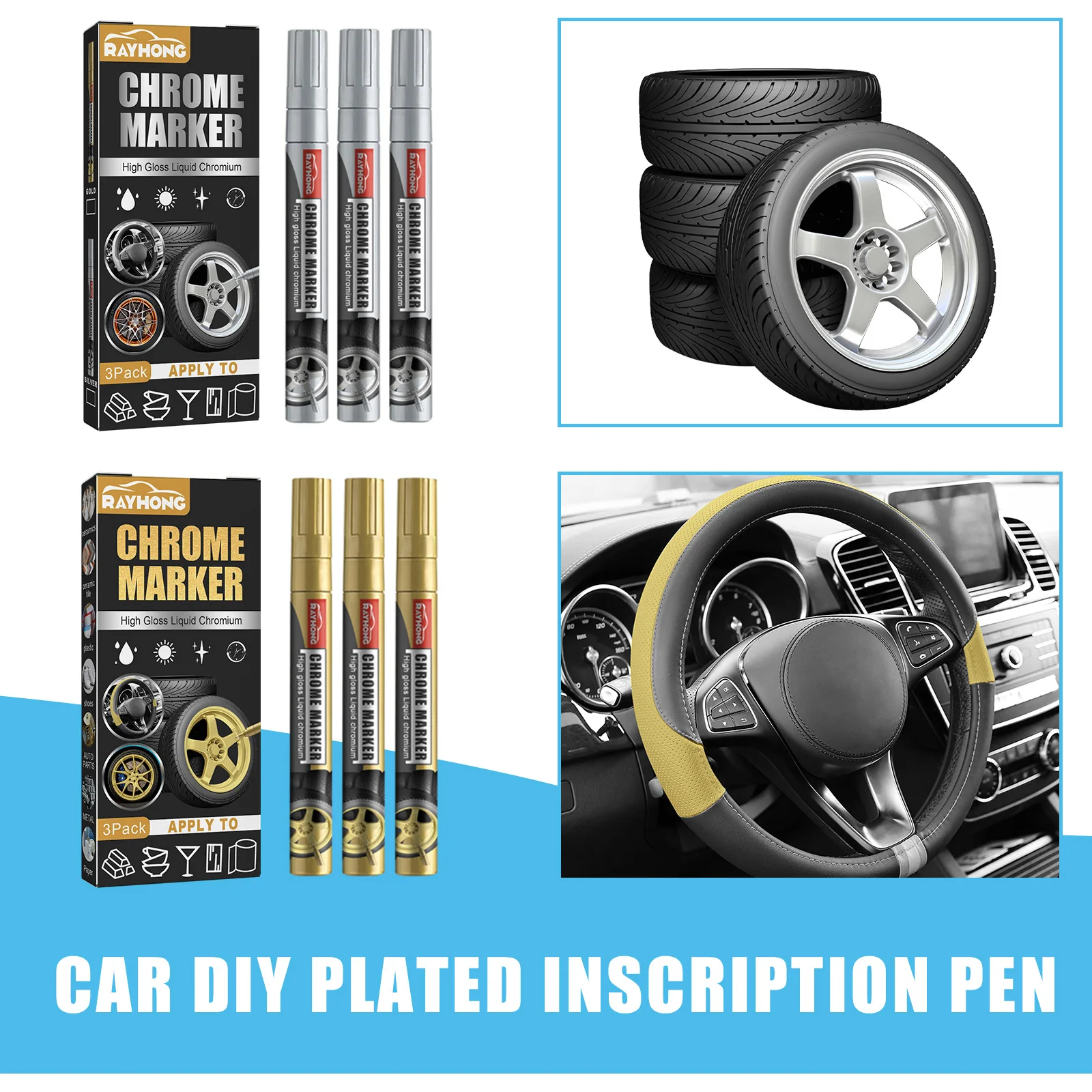 3Pcs/box Chrome Mirror Marker Silver Liquid Marker Pen DIY Car Paint Pens Metallic Markers For Cards Posters Rock Mugs Ceramic