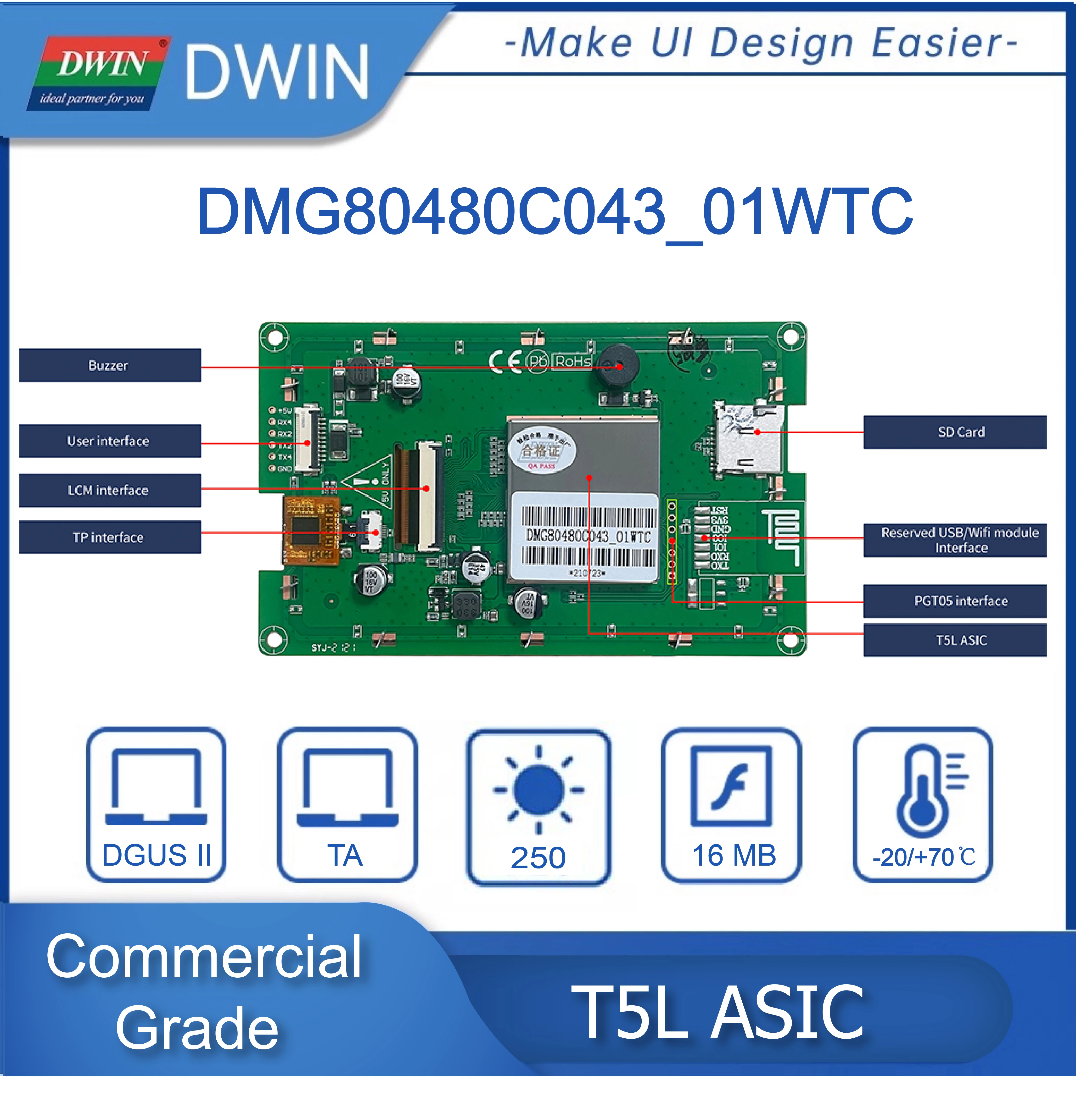 Фото DWIN 4,3 дюймов HMI интеллектуальный дисплей IPS ЖК-модуль экран емкостная резистивная сенсорная панель соединение Arduino DMG80480C043_01W №3