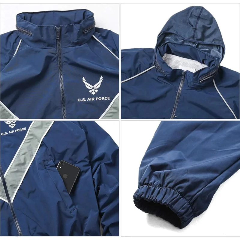 Фото US Air Force IPTU Nylon PT Физическая тренировочная куртка для фитнеса с капюшоном для бега, отражающая софтшелл, уличная ветровка для мужчин №5