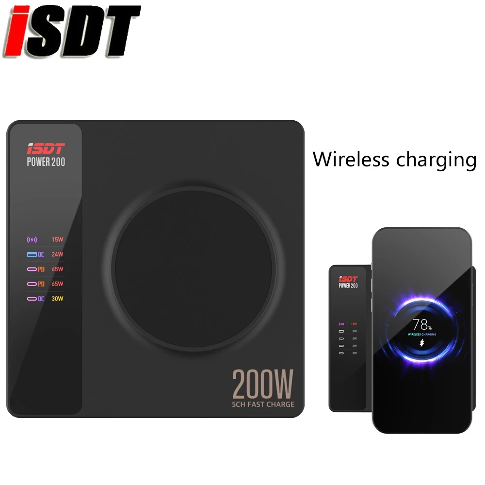 ISDT POWER 200 200X AC100 ~ 240 В 200 Вт беспроводной многопротокольный независимый канал для быстрой зарядки, подключение приложения для Iphone, Huawei