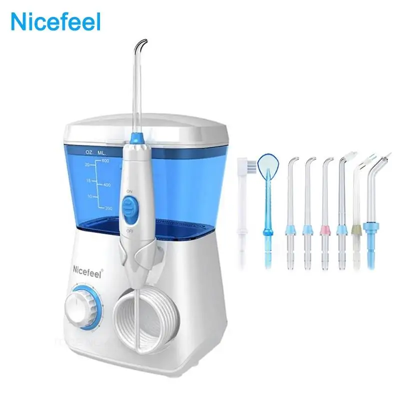 Электрический ирригатор для полости рта Nicefeel, водная нить, стоматологический струйный очиститель зубов, гидроструйный очиститель с резервуаром для воды на 600 мл и 7 насадками, 1 зубная щетка