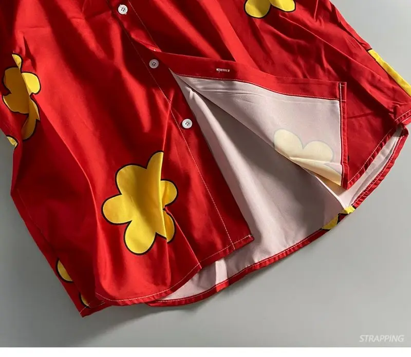 Мужская рубашка с коротким рукавом Red Cartoon Flower, гавайская, винтажная, японская, пляжная одежда, весна и осень, Y2K (art.: 3920c1d731dea) - 3920c1d731dea