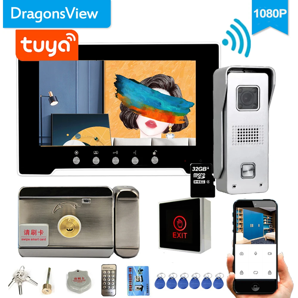 Видеодомофон Dragonsview 1080P, 7 дюймов, проводной, Wi-Fi, с электронным замком