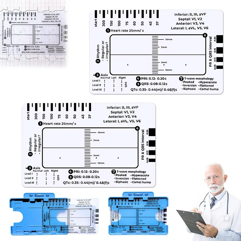 7-ступенчатая линейка Ecg для Интерпретации ЭКГ/экг Портативный карманный справочник ЭКГ ЭКГ с оболочкой для экстренной помощи