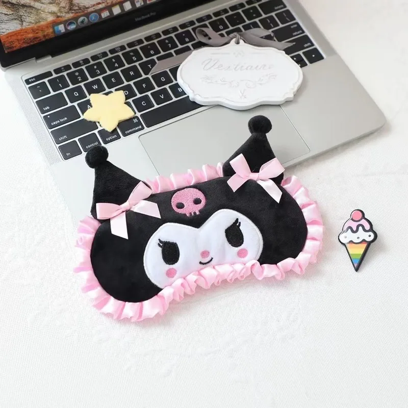 Фото Милый персонаж мультфильма My Melody Hello Kitty Kuromi Cinnamoroll спальная маска Nap кружевная маска в виде листьев лотоса Регулируемый праздничный подарок №3