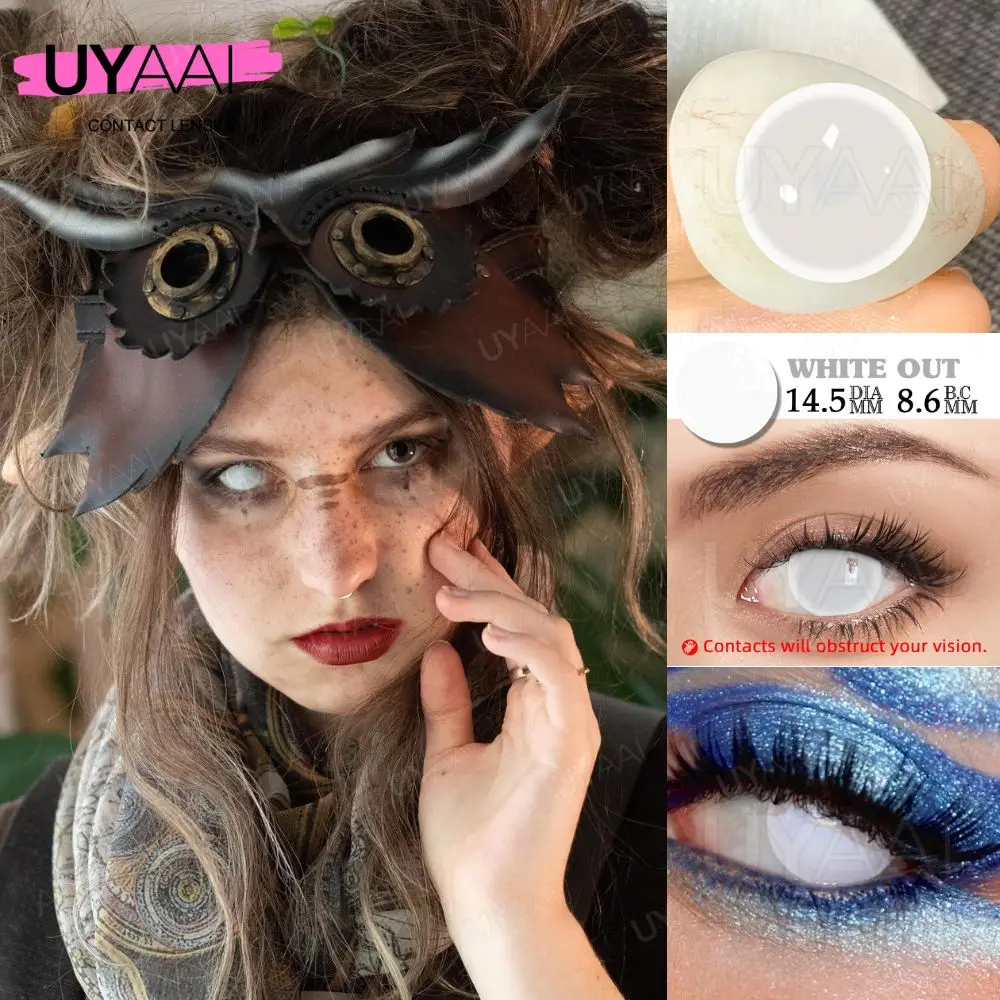 Фото UYAAI【 1 * контактные линзы + 1 * Пинцет + 1 * линзы case】белые глаза для Хэллоуина фотография белые фотообои ежегодный мягкий комфорт для здоровья №4
