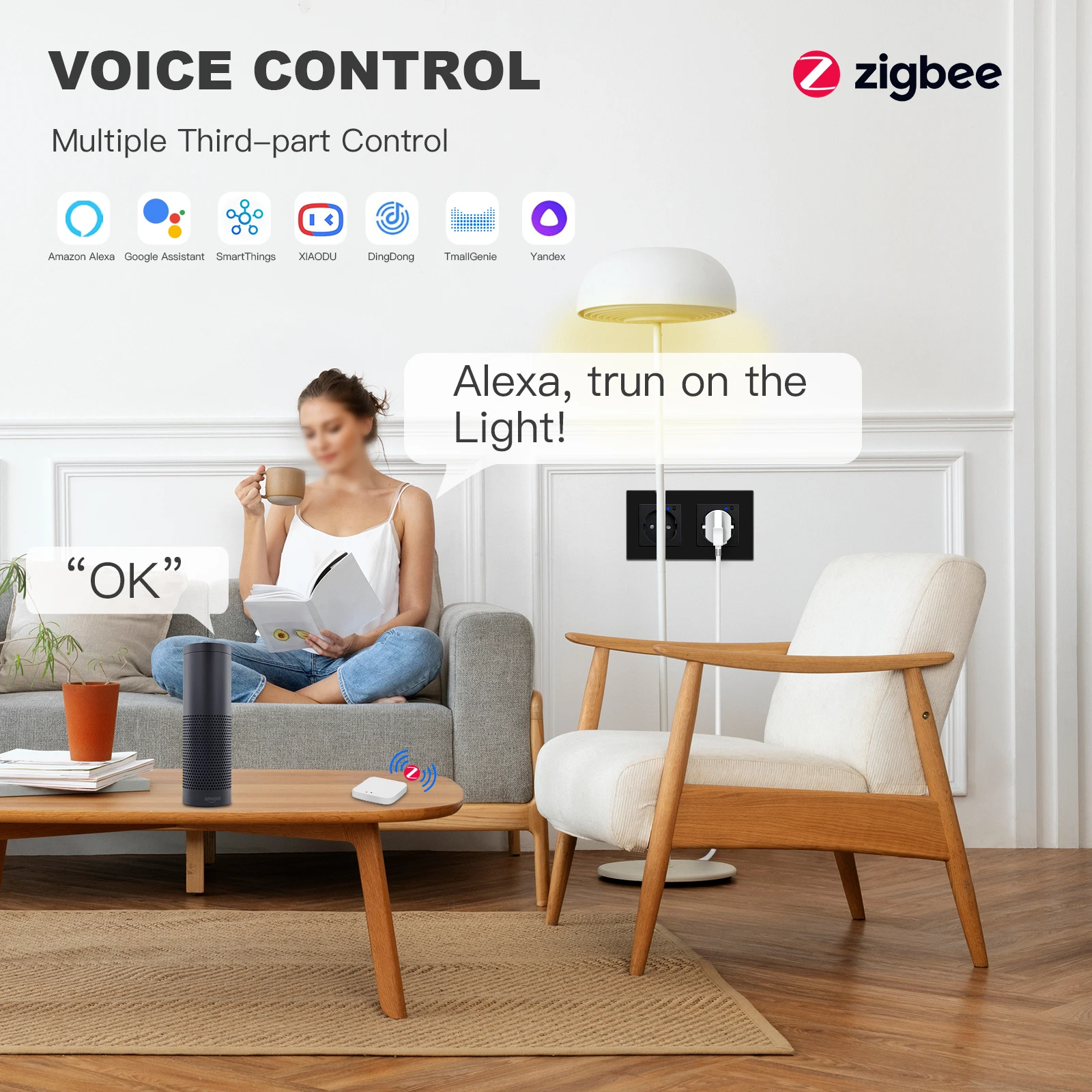 Фото Настенная розетка Zigbee BSEED, умная пластиковая панель с тремя розетками, с монитором, работает с Tuya Alexa Google Smart Life №4