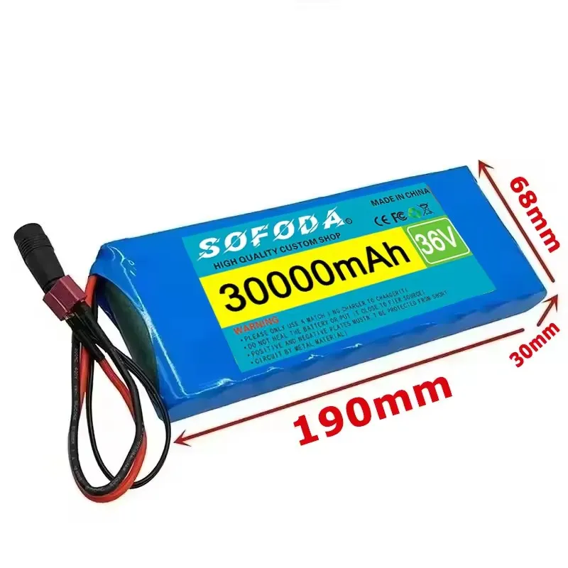 Фото Large capacity 36V 30000mAh 10S1P 18650 lithium-ion rechargeable battery pack 30Ah, with BMS 500W, equipped with 42V 2A charger №3