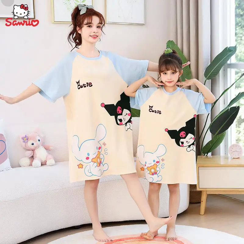 Фото Аниме серия Kawaii Sanrio Cinnamoroll Новая летняя Ночная рубашка мультфильм Kuromi Домашняя одежда милое платье принцессы Одежда для родителей и детей №2