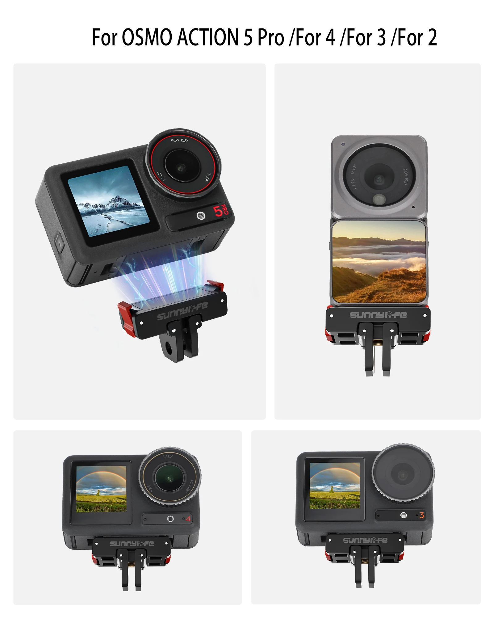 Фото Быстроразъемный адаптер Sunnylife для DJI Action 5 Pro 1/4, магнитное крепление, интерфейсное крепление для TD672, повязка на голову ZJ666, зажим для рюкзака №2
