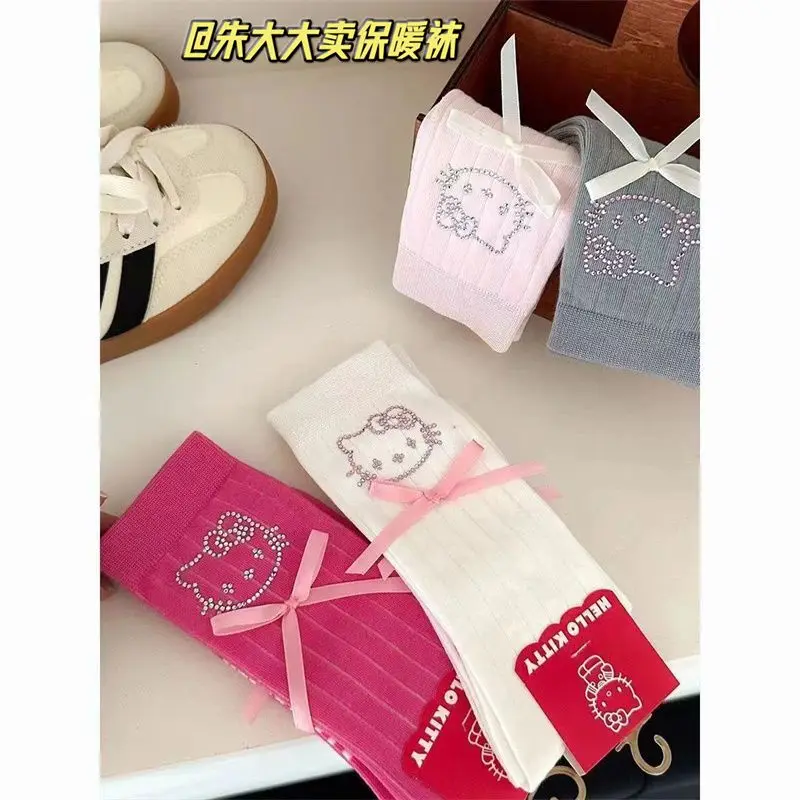 Фото Носки Sanrio Hello Kitty, женские белые милые носки с бантом в форме сердца, летние тонкие носки средней длины, каваи, праздничные подарки №5