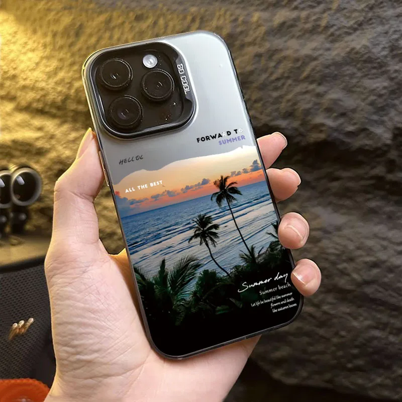 Морской базовый чехол из ТПУ с дизайном кокосовой пальмы для Xiaomi 14T 13T 12T Pro 11 Lite 5G 15 14 13 12 11 Противоударный жесткий чехол с лазерной крышкой