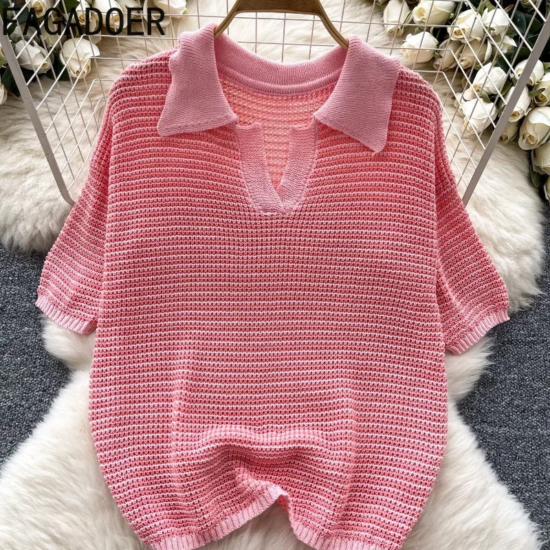 Фото FAGADOER Y2k Sweet Fashion Knit Комплекты из 2 предметов Женский наряд Укороченный топ с короткими рукавами и шорты Женская уличная одежда №5