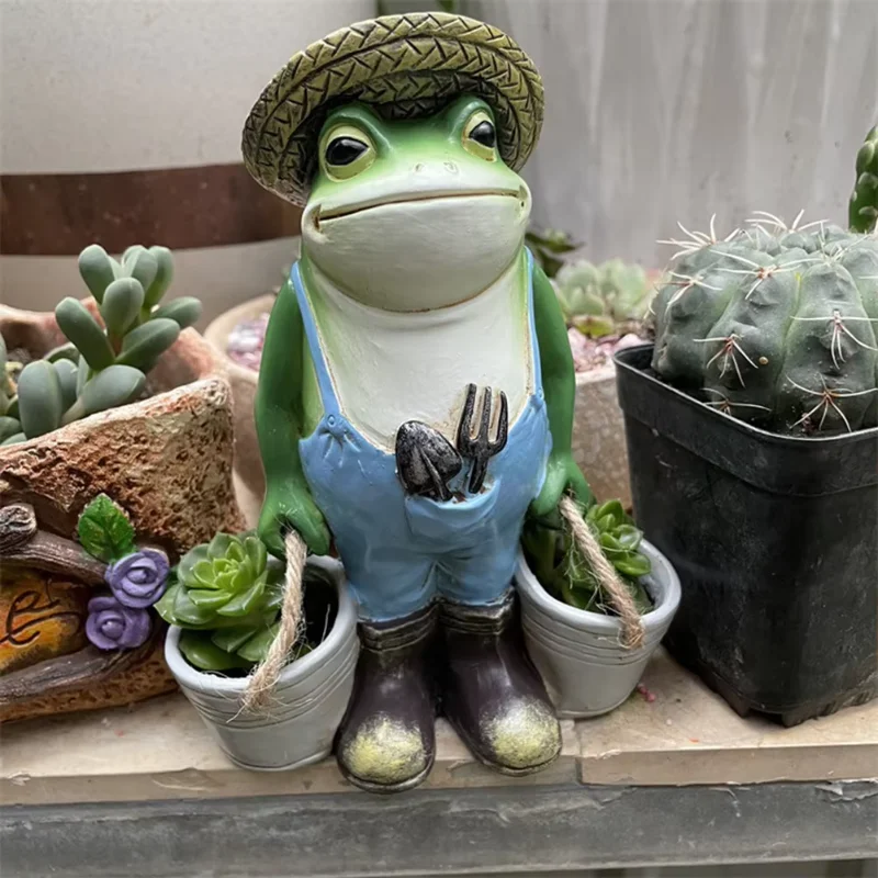 Фото Lustige Fr ICTche Gartenstatue Harz Frosch Eimer Blumentopf Kreativealiya Frosch Фигурка Pflanz София инноваção für 속ção и Außendeko №3