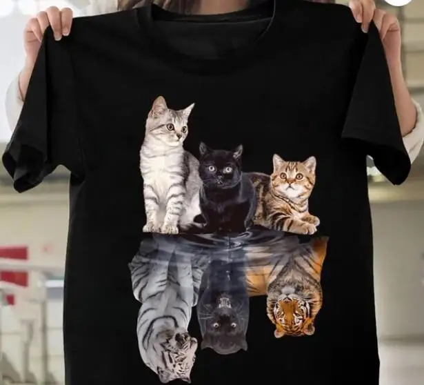 Футболка с забавным котом отражающим тигром и милым котом
