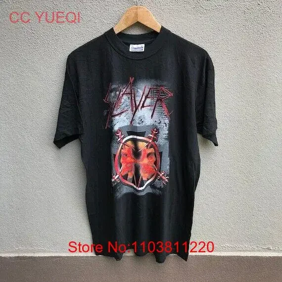 Винтажная базовая черная футболка SLAYER Band Reprint S 5XL KH9884, винтажный стираный удобный растянутый топ для повседневной носки