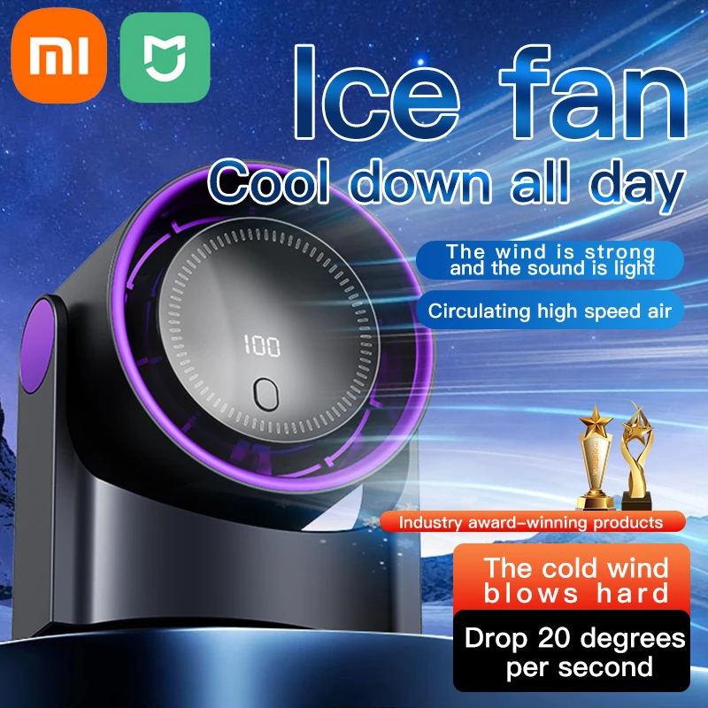 Электрический вентилятор Xiaomi MIJIA, настольный бесшумный настенный кондиционер, безлопастной вентилятор, зарядка через USB, портативный офисный, в помещении, для кемпинга