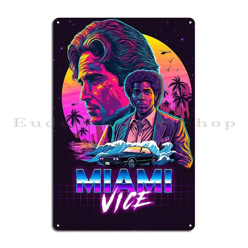 Фото Винтажный автомобиль Miami Vice City Ретро Эстетический Synthwave Urban Gaming GTA 6, металлический паб, пещера, домашняя настенная роспись, жестяная вывеска, плакат №4