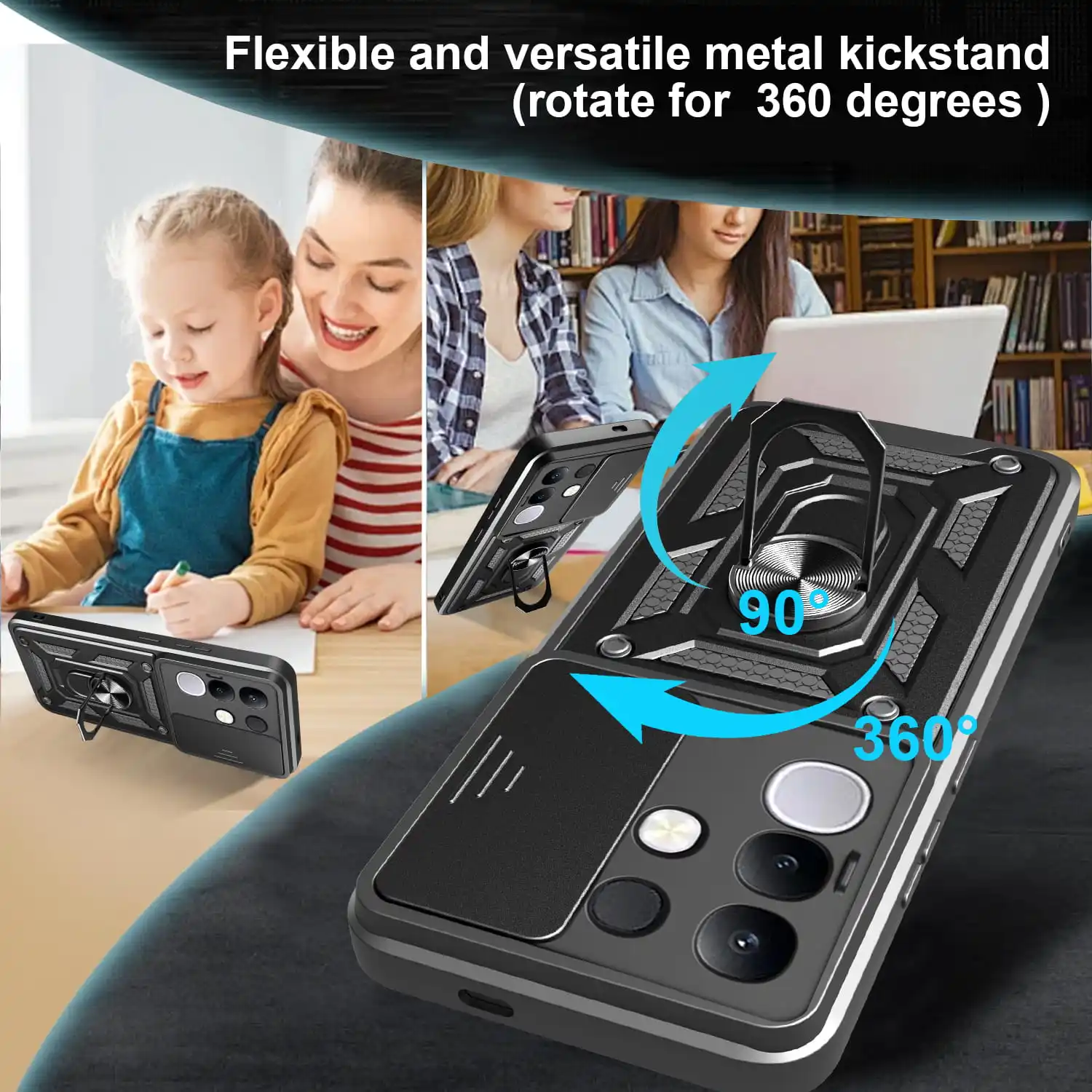 Чехол для vivo Y29 4G Slide Camera Protect Stand Phone Shell Funda для Y29s 5G Y28 Cover (art.: 3920d0dfa5e83) - 3920d0dfa5e83