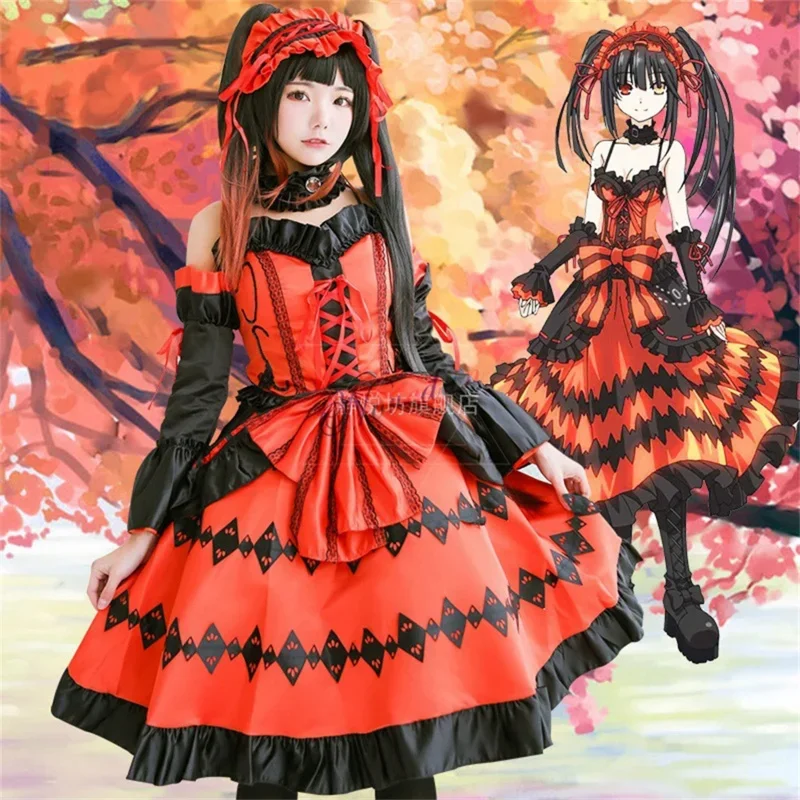 Date A Live Косплей Костюм Tokisaki Kurumi Devil Косплей Аниме Хэллоуин Костюм Готическое Платье Лолиты Наряд Для Женщин Gi U