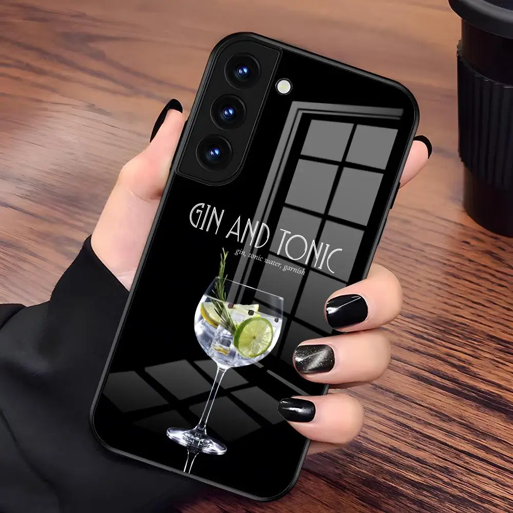 Фото Чехол для телефона Gin & Tonic с коктейльным принтом для Samsung S25 S24 FE S23 S22 S21 Plus S20 Ultra Note20Ultra, черный стеклянный чехол №3